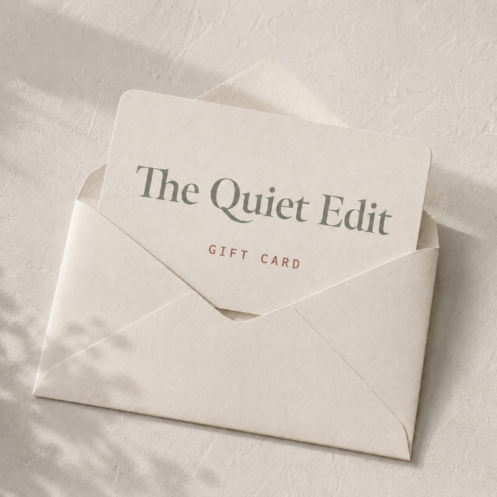 Gift card from 'The Quiet Edit' in an envelope on a light background