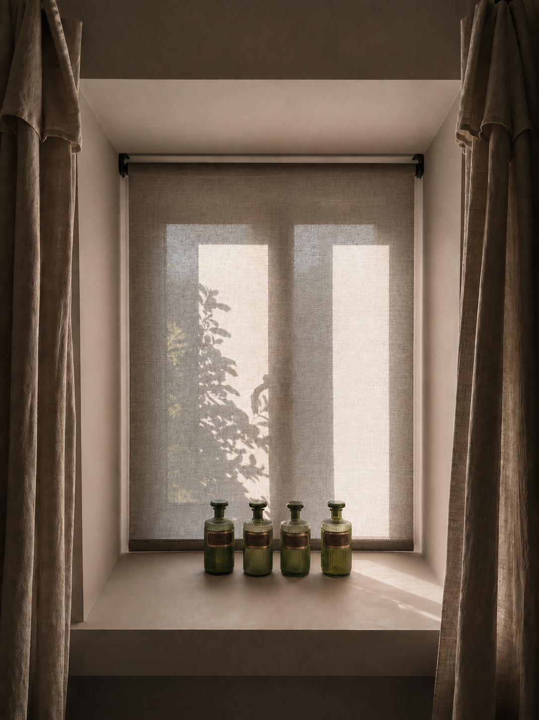 Window-with-glass-bottles-linen_blinds