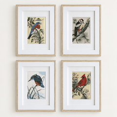 Set of 4 Vintage Cash’s Woven Silk Bird Pictures - The Quiet Edit