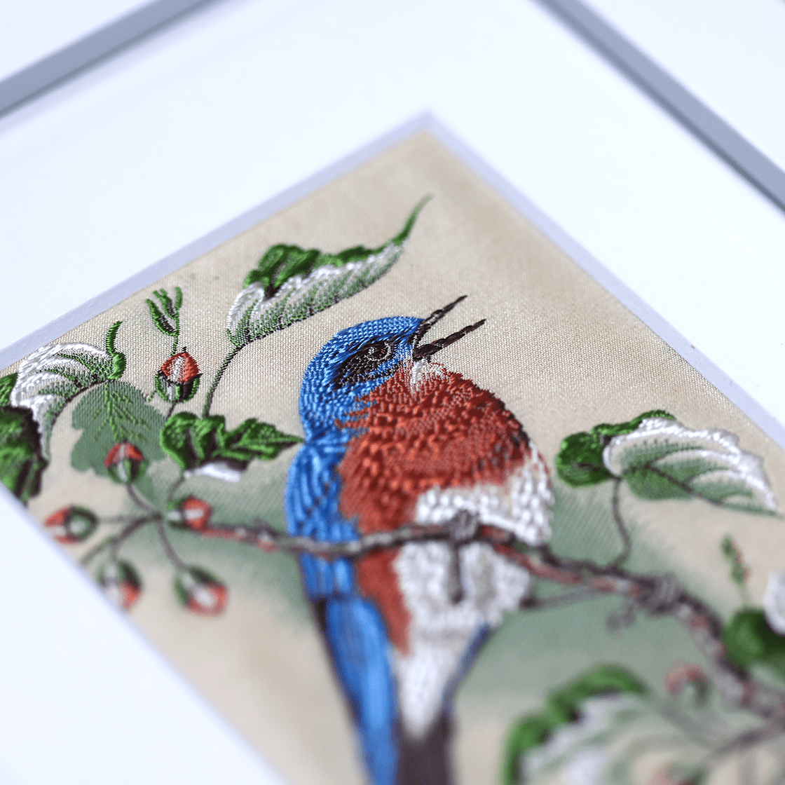Set of 4 Vintage Cash’s Woven Silk Bird Pictures - The Quiet Edit